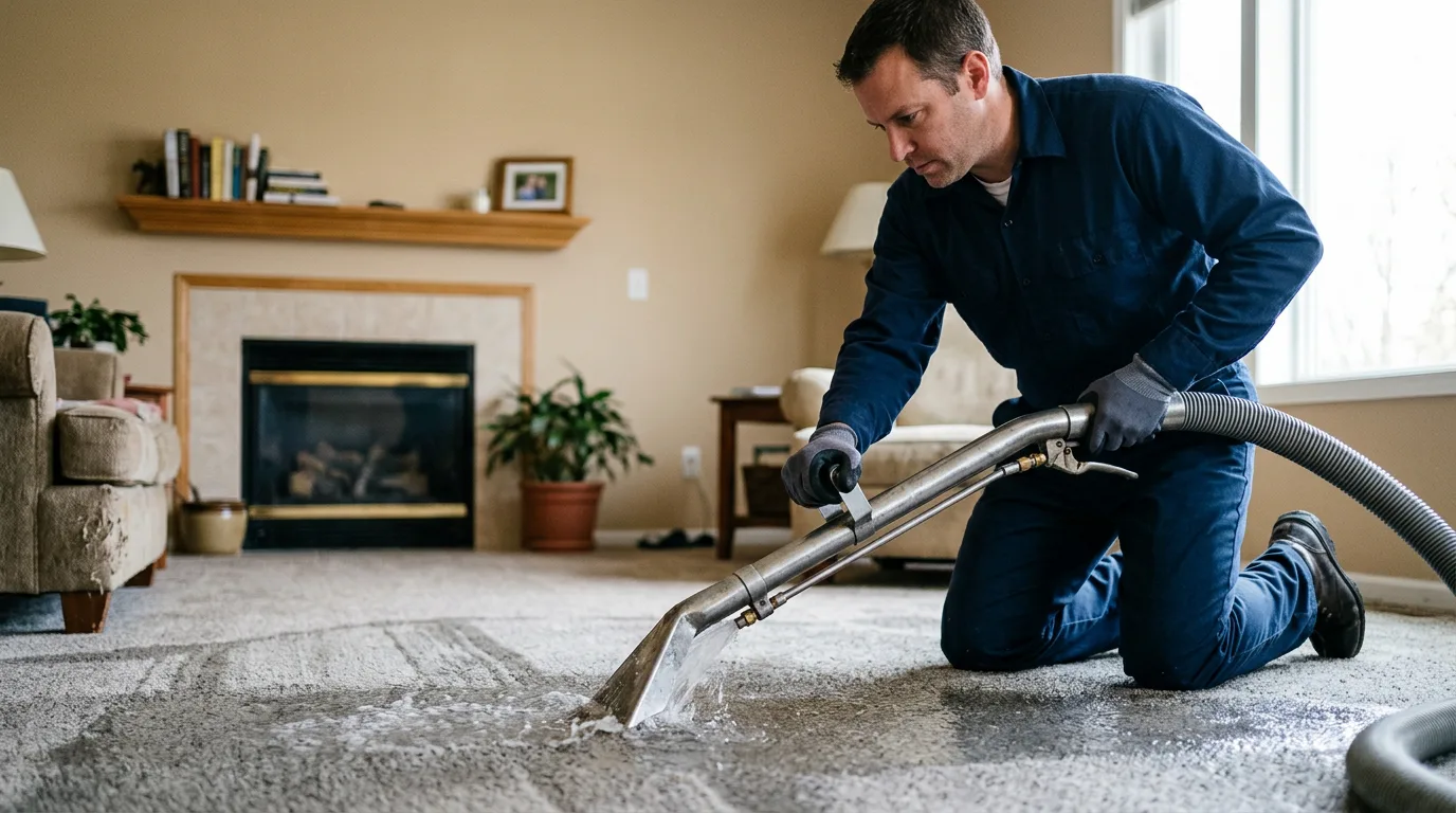 Water damage restoration technician working near Elmer City, WA